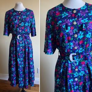 vintage 90s bold floral belted dress